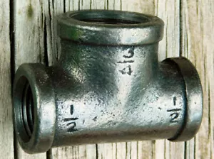 NEW 1/2 x 1/2" x 3/4" inch Black Malleable Iron Tee Reducer Coupling Fitting - Picture 1 of 1