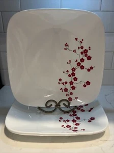 Corelle Hanami Garden Red Flower Square 10.5" Dinner Plates Set of 3 - Picture 1 of 7
