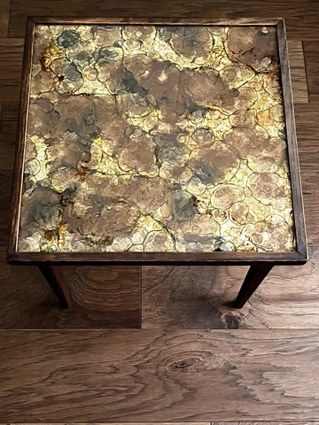 Vintage MCM Accent Side Table Foil GLASS Top A Cover
