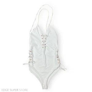 Forplay White One Piece Lace Up Open Sexy Bodycon Swim Bathing Suit Size Large - Picture 1 of 4