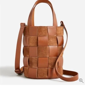 J.Crew Berkeley Woven Bucket Bag – Brown Leather - Picture 1 of 6