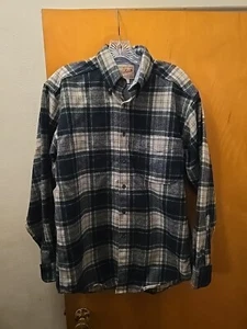Woolrich Shirt Medium Mens Wool Plaid Blue/White Button Down Vintage Made In USA - Picture 1 of 4