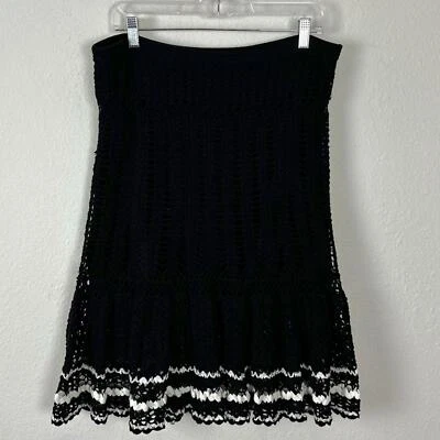 Vintage Y2K Cynthia Steffe Black Crochet Trumpet Mermaid Skirt Large 100% Cotton - Image 1 of 4