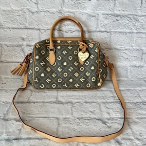 Dooney & Bourke Monogrammed Top Handle Domed Satchel Zip Handbag Purse w/ Charm - Picture 1 of 15