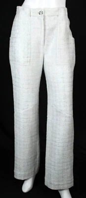 CHANEL 2023 23S White & Iridescent Silver Fantasy Tweed Straight Leg Pants 38 - Image 1 of 4