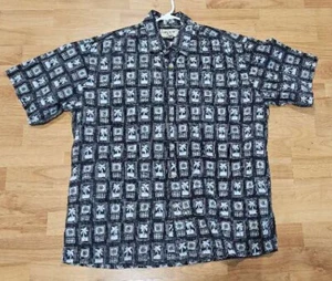 COOKE STREET Hombres Hawaianas Informales Azul Geométrico Palmeras Botón Camisas Talla-L - Imagen 1 de 2