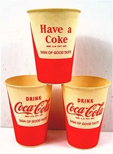 3 Drink Coca Cola Have A Coke 7 oz Sign Of Good Taste Waxed Soda Cups Old Stock - Picture 1 of 1