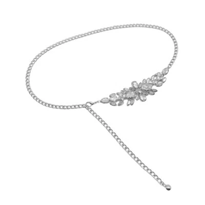 Mujer Ajustado Cristal Flor Cintura Cinturón Jeans Vestido Metal Cadena Cintura Decoración Foto 1 de 4
