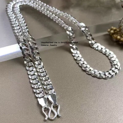 Pure S999 Fine Silver 999 Chain Men Women 4-8mm Shiny Curb Link Necklace 16-26in - image 1 of 4