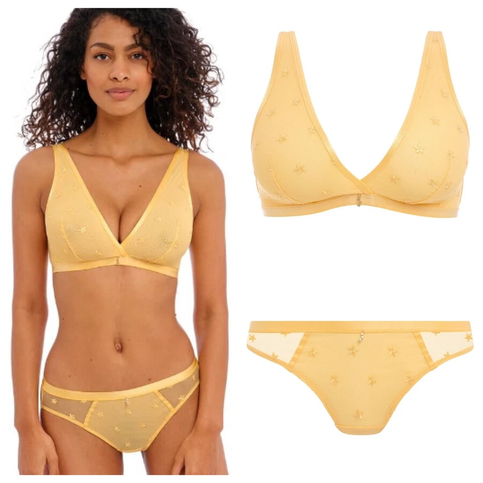 Freya Snapshot Star Honeycomb Yellow Bralette Bra and Thong Set UK S 10 — 第 1/4 张图片