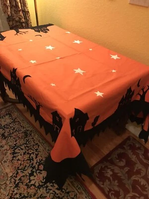 Pottery Barn Kids Tablecloth 66"x66" Rectangular Halloween Cotton Orange & Black - Image 1 of 4