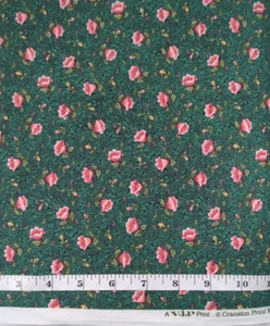 Vintage Pink Florals On Green BTY Cranston Cotton Sew Quilt Craft Fabric - Picture 1 of 3