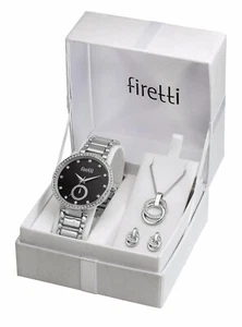 Firetti Uhr+Halskette 42 cm + 3cm Verl.+ Ohrringe silberfarbig in Geschenkbox - Bild 1 von 1