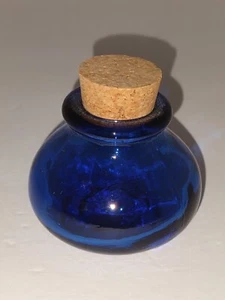 Bottle Cobalt Blue Glass Cork Top 2 1/4" W X 2 1/4" T Collectable  Good Shape  - Picture 1 of 3