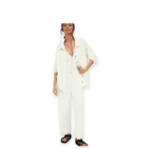 Free People Bohemia Ivory Button Up Sweater Shirt Ivory Women's Size Large - Picture 1 of 16