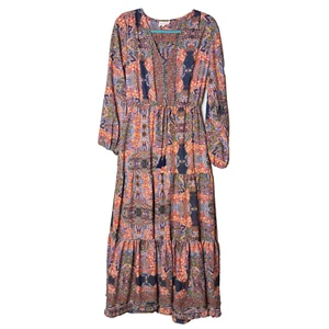 Maxi Vestido Anthropologie Boemo Boho Talla L Campesino Largo Botón Festival - Imagen 1 de 15