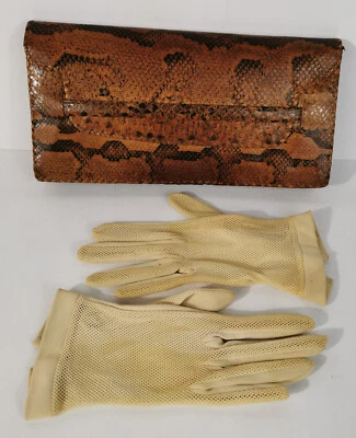 ANCIEN SAC A MAIN POCHETTE POUR GANTS - CUIR DE SERPENT - Photo 1/4