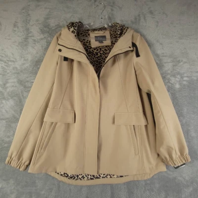 Gallery Womens Softshell Jacket Beige Full Zip Snap Hooded Lined Stretch M New - Image 1 of 4