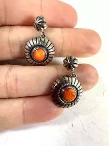 Carolyn Pollack Earrings Relios Sterling Southwest Medallion Orange Stone - Picture 1 of 4