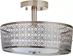 Hampton Bay Toberon 14in. 1-Light Brushed Nickel LED Semi Flush Ceiling Light - Picture 1 of 12