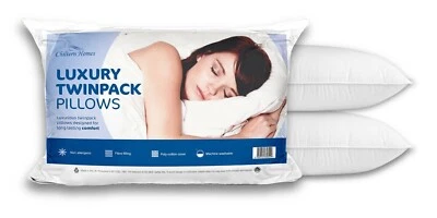 Luxury Soft Quality Twin Pack of 2 Polycotton Non Allergenic Hollowfibre Pillows - Image 1 of 4