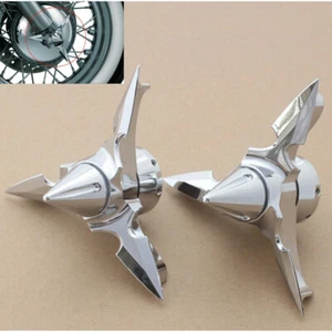 Chrome Spun Blade Spinning Front Axle Cap Nut Covers Fits For Harley Dyna XL 883 - Imagen 1 de 16