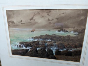 ROCKS AT CASCAES ORIGINAL SIGNED WATERCOLOUR - Picture 1 of 8