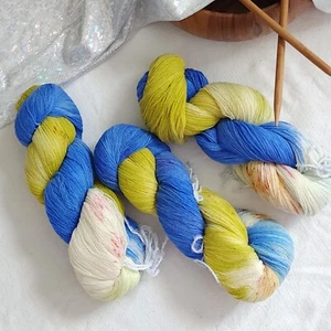 Art craft hand dyed wool yarn sock colorway blue mustard speckle 187g lot - Picture 1 of 8