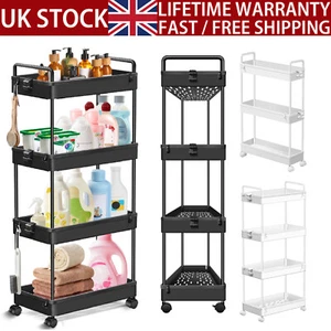 Storage Trolley Cart On Wheels Bathroom Room Kitchen Organizer Rack - 3/4 Tiers - Picture 1 of 31