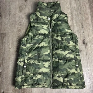 Old Navy Vest Womens M Green Camo Puffer Gorpcore Pockets Zip Up Fleece Lined - Picture 1 of 14