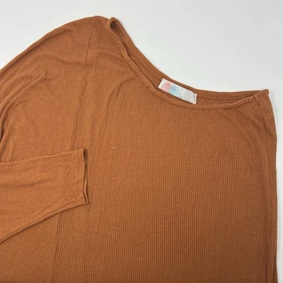 FP Beach Kara One Shoulder Ribbed Midi Dress Lg Orange Linen Blend Free People - Image 1 of 4