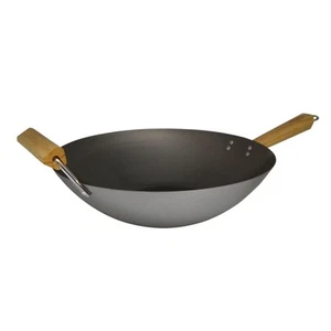 IMUSA USA WPAN-10018 Non-coated Wok with Wooden Handles 14-Inch, Silver - Picture 1 of 7