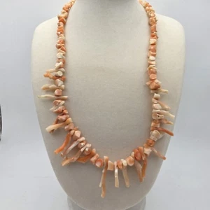 Vtg Pink Angel Skin Branch Coral Necklace 16" Graduated Gold Tone Barrel Clasp - Picture 1 of 12