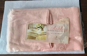 SET 12 VINTAGE ASHLEY LEINEN ROSA DAMAST SERVIETTEN & 60 X 104 LÄNGLICHE TISCHDECKE SEHR GUTER ZUSTAND - Bild 1 von 5