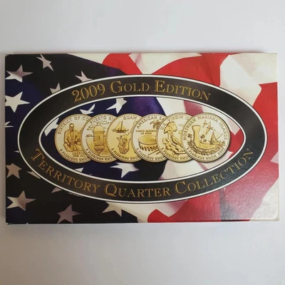 A COMPLETE 2009 D Six Coin "BU" "GOLD PLATED" State Quarter Set Box & COA - Image 1 of 2