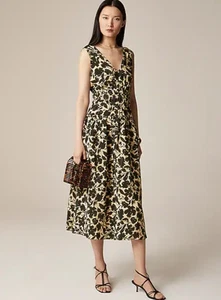 J. Crew Women's BeigeBlack Floral Lined Hyacinth Midi Dress in Crepe-De-Chine 2X - Picture 1 of 8