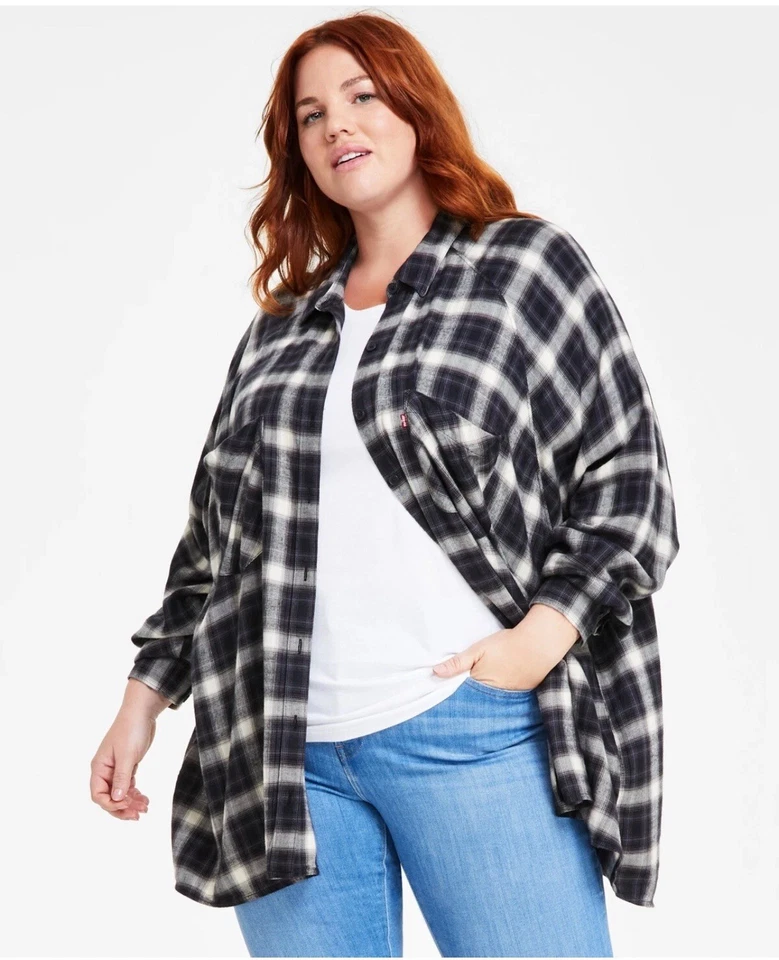 Levis Plus Size Harrison Butto Linda Plaid Caviar Black Plus Size 2X