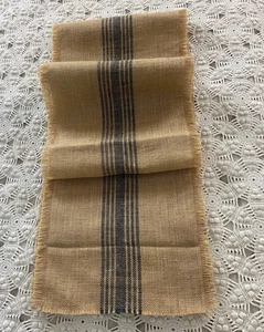 Barn Blue Burlap Striped Table Runner 14x108 Farmhouse fringe heritage EUC - Picture 1 of 2