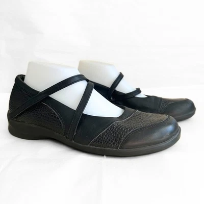 Zapato cómodo Aetrex Mary Jane de cuero negro para mujer 9,5 guijarro texturizado Foto 1 de 4