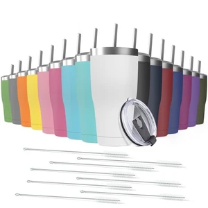 16 Stück 20 Unzen Edelstahl Becher Großpackung Wiederverwendbar Reisebecher mit Deckel, Dou... - Bild 1 von 7