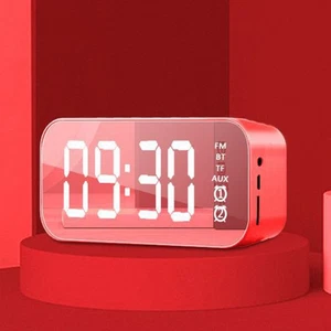 Digital Alarm Clock with Time LED Display Mirror Clock Wireless Stereo Speaker - Picture 1 of 24