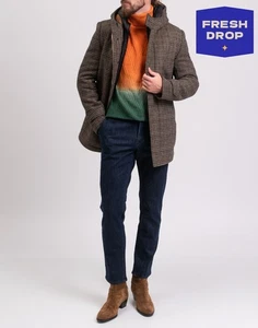 RRP €364 YES ZEE URBAN CHIC Flannel Coat Size XL Wool Blend Plaid Hooded - Picture 1 of 7