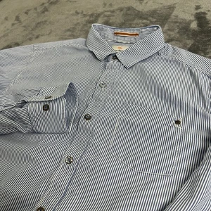 Camisa Tommy Bahama Jeans Abotonada Para Hombre Mediana Rayas Azul Mezcla Lyocell Leer - Imagen 1 de 11