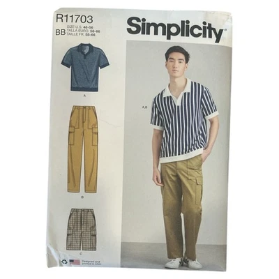Simplicity Pattern R11703 Knit Top Collar Cargo Shorts Pants Mens 48 - 56 UNCUT - Image 1 of 2