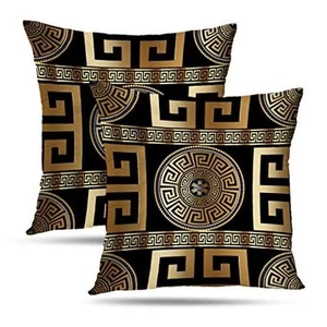 Set of 2 Greek-Key Throw Pillow Covers Pillowcases Modern Geometric Greek Key - Picture 1 of 7