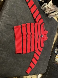 CHAPS boy's sz 5 NWT red w/black striped long sleeve cotton sweater w/zipper - Picture 1 of 2