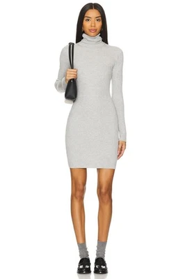 ENZA COSTA Silk Sweater Rib Turtleneck Mini Dress Heather Grey S (1) $325 D2 - Image 1 of 3
