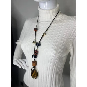 Chico's Tribal Anhänger Halskette Modeschmuck signiert Tigerauge Stein Perlen - Bild 1 von 14