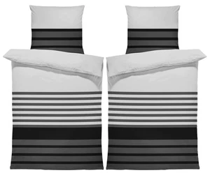 4 teilig Bettwäsche 135x200 cm gestreift grau Biber Winter Flanell Baumwolle - Bild 1 von 6