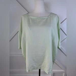 Blusa Eileen Fisher Verde Menta Manga Corta Caída Cuadrada Relajada 100% Lino Talla M - Imagen 1 de 10